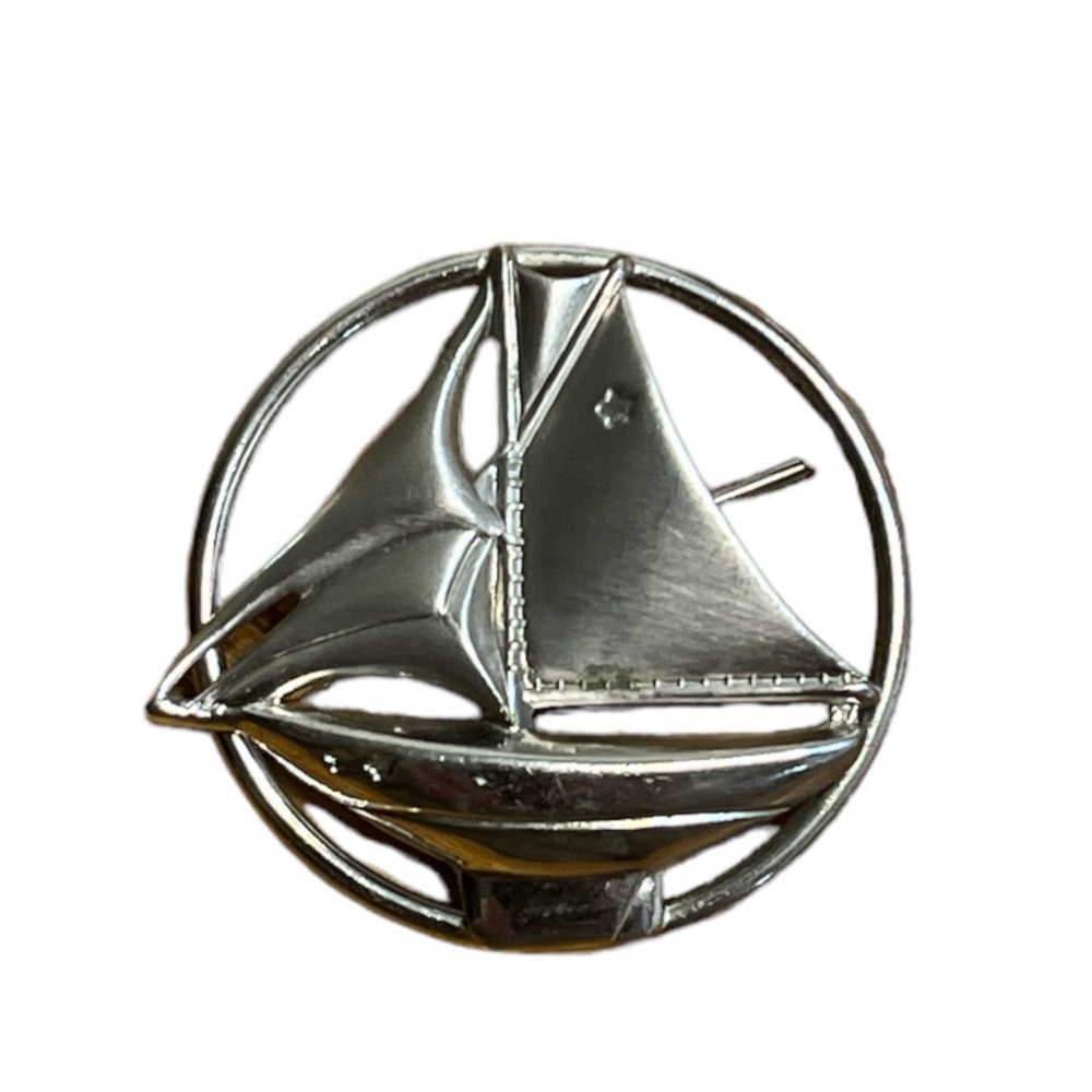 Estate Sterling Sailboat Round Brooch